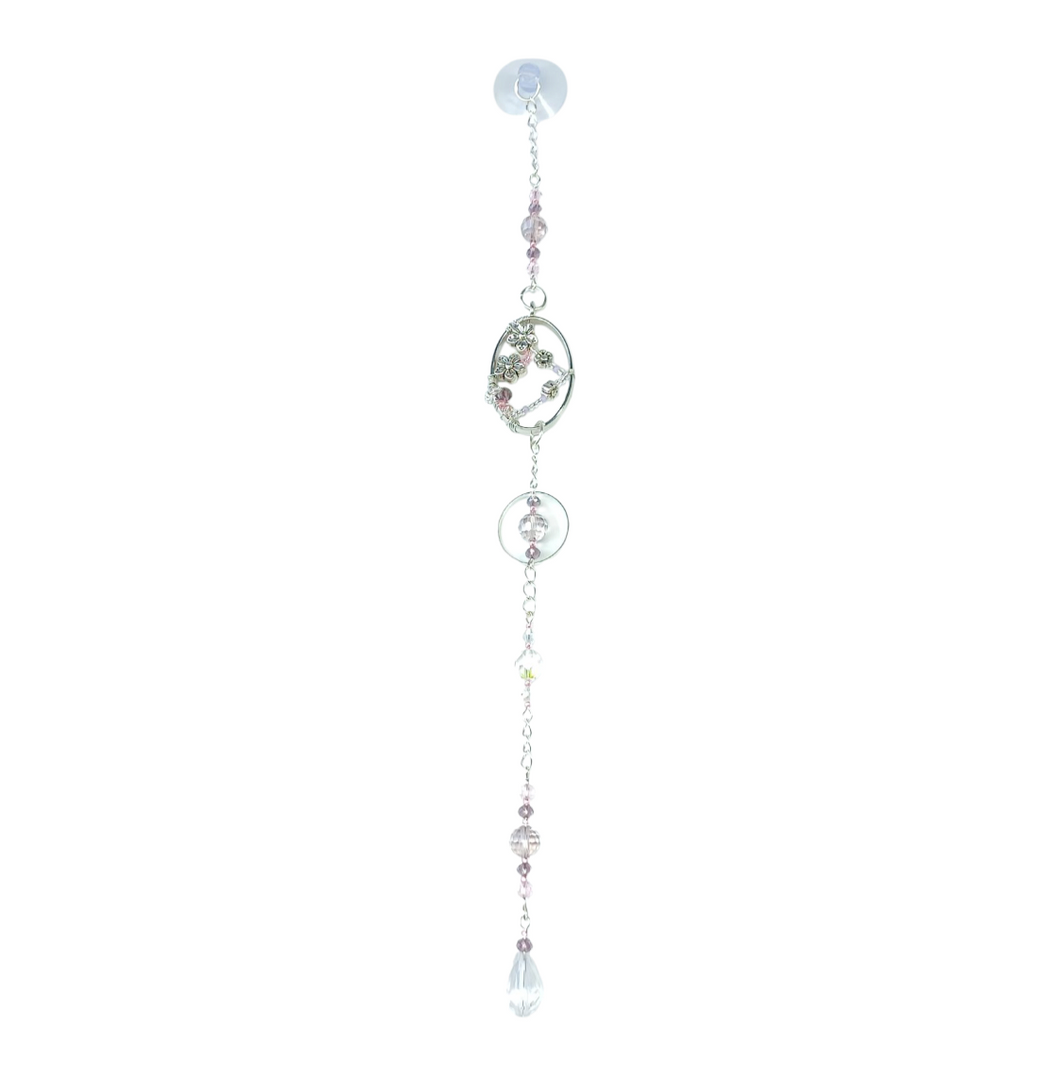 NEW Suncatcher - Oval flower design - Lilac/pink