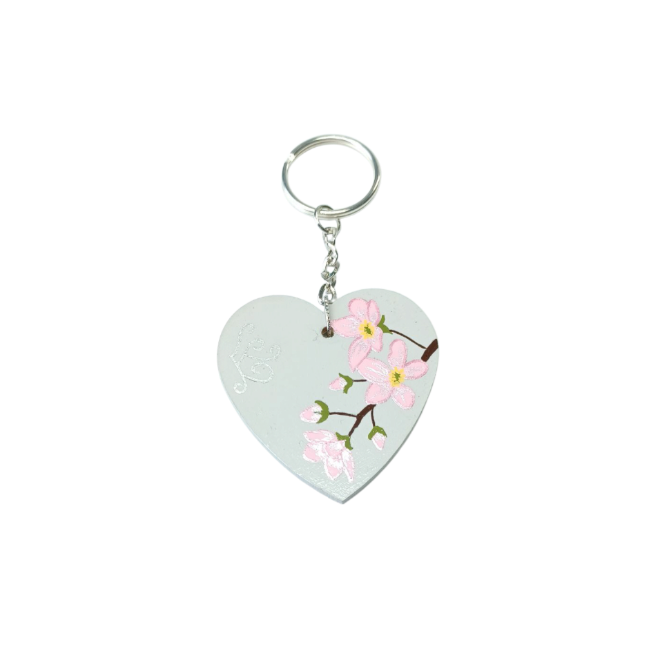 NEW Wood Keyring - Cherry blossom design