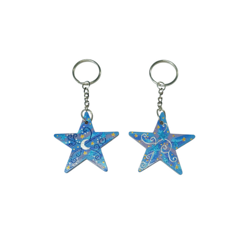 NEW Wood keyring - Stars and moon design 2 options