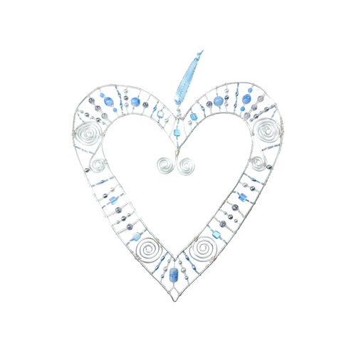 Heart Wall Hanger - Large - Silver/Blue
