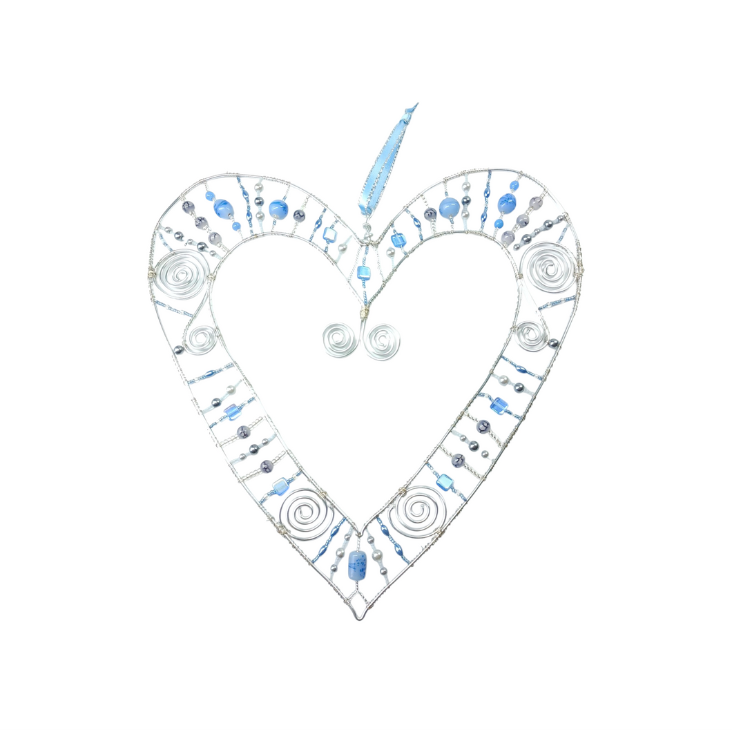 Heart Wall Hanger - Large - Silver/Blue