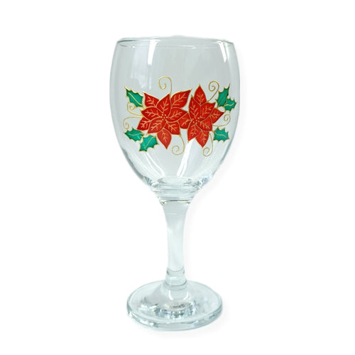 Wine Glass - Poinsettia design