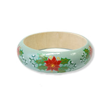 Wood Bangle - Poinsettia wreath design - 2 colour options