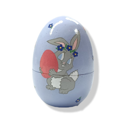 Wood egg tiny trinket box- Bunny design
